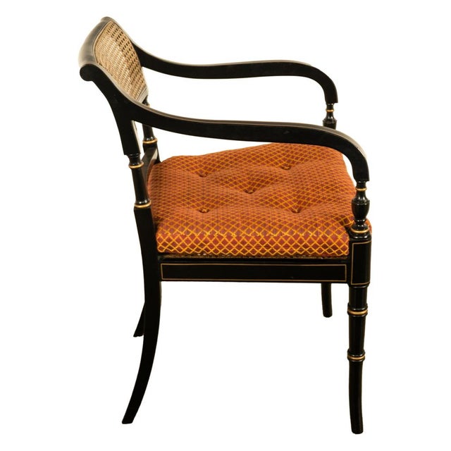 1960s Set Eight Federal Style Japanned & Gilded Dining Arm Chairs Kittinger Furniture For Sale - Image 16 of 17