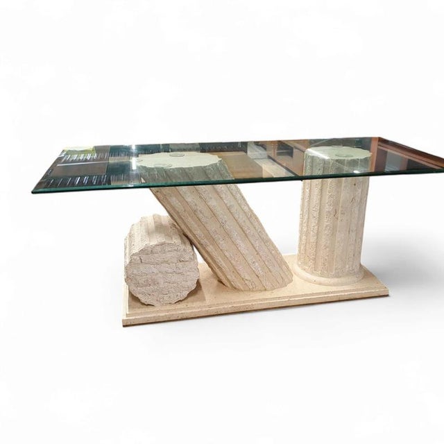 Vintage Neo Classic Natural Mactan Stone Dining Table with Glass Top, 1980s For Sale - Image 3 of 5