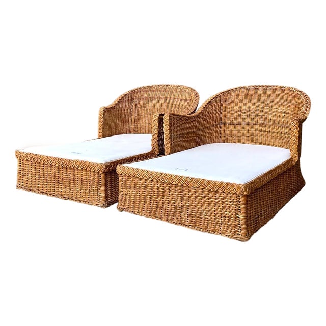 Vintage Braided Rattan Chaise Lounges - Pair For Sale