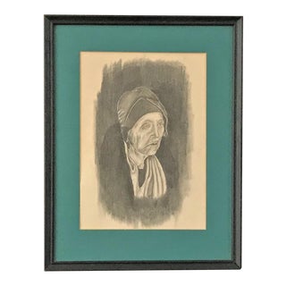 1950s Portrait of an Old Woman, Framed For Sale