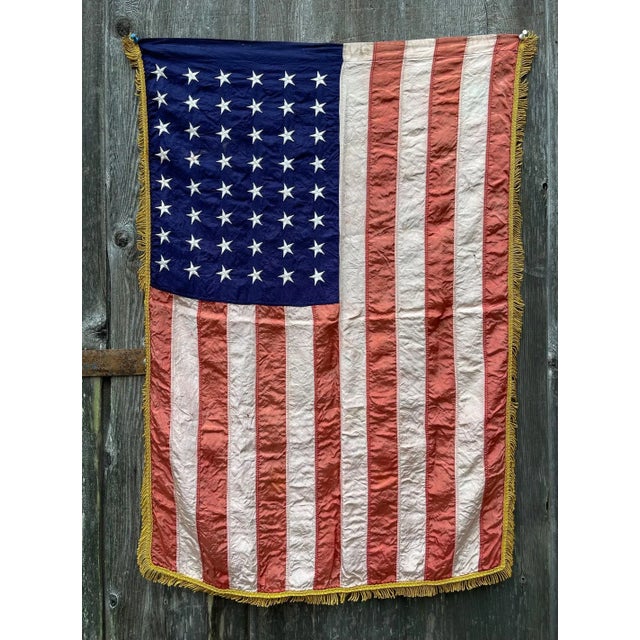 American Vintage American Flag With Gold Fringe 48 Stars For Sale - Image 3 of 8