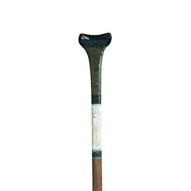 Antique Early 20th Century Hand Painted Monogrammed Wooden Canoe Paddle / Boat Oar With Olive Green, White & Black Striping, Circa 1920 For Sale - Image 4 of 11