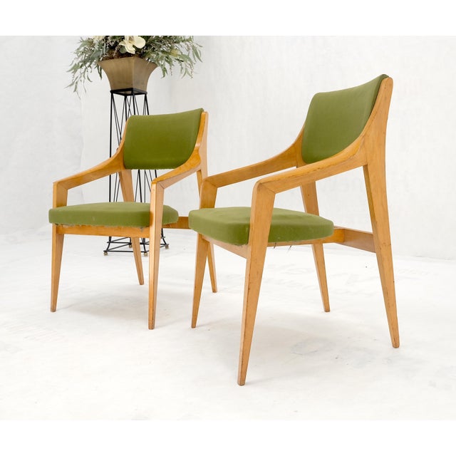 Mid 20th Century Pair of c1950s Blond Birch Scandinavian Swedish Arm Chairs Green Upholstery For Sale - Image 5 of 15