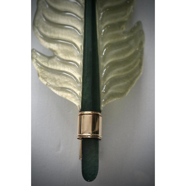 Metal Green Murano Glass and Brass Sconce, 1980s For Sale - Image 7 of 9