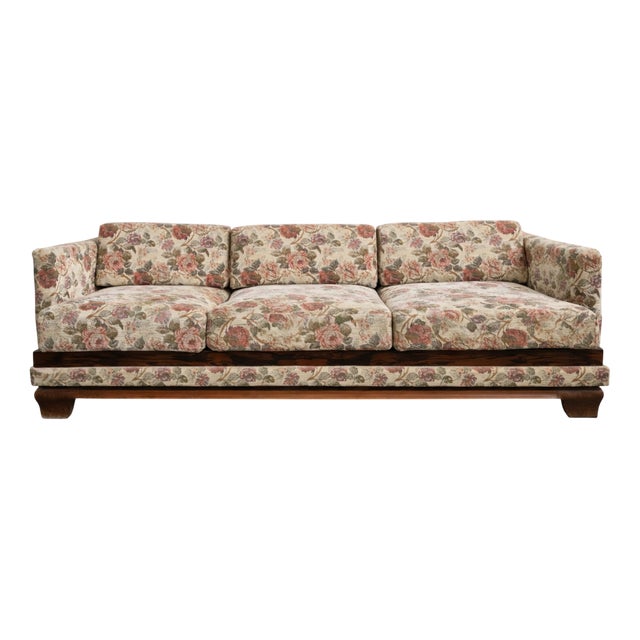 Art Deco Macassar 3-Seater Sofa in Floral Fabric, Austria, 1930s For Sale