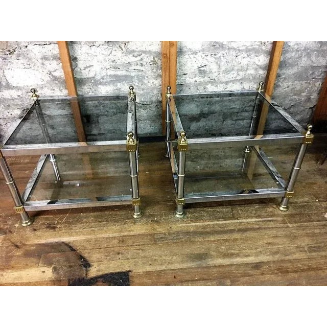 Maison Jansen Style Chrome & Brass Double Tier Side Tables - a Pair For Sale In Philadelphia - Image 6 of 7