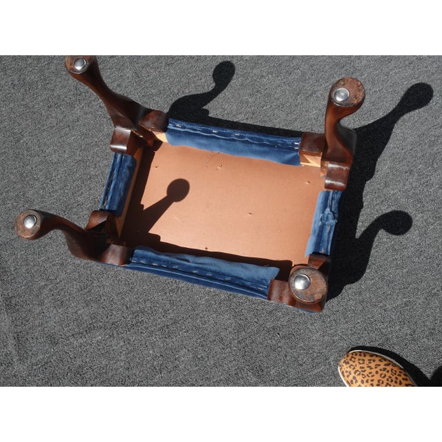 Vintage Queen Anne Blue Stripped Footstool Bench For Sale - Image 12 of 12