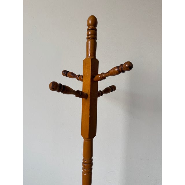 Mid-Century Modern 1970s Vintage Turned Wood Coat Rack Stand For Sale - Image 3 of 12