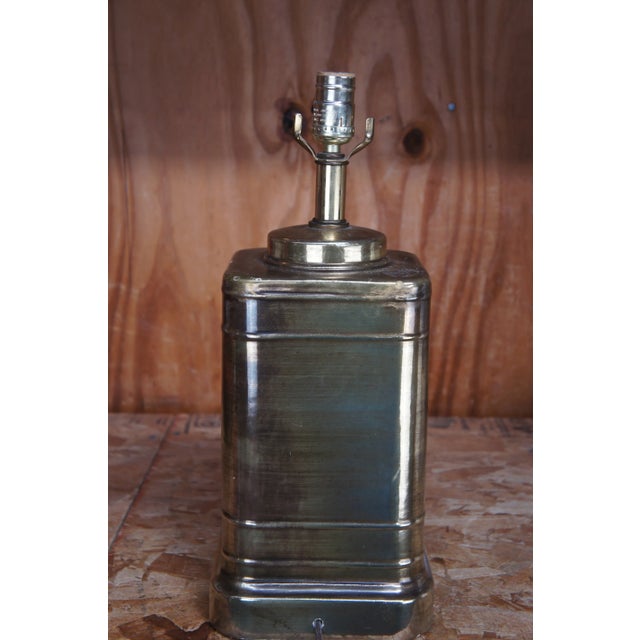 Late 20th Century Vintage Late 20th Century Hollywood Regency Ceramic Tea Caddy Canister Style Table Lamp & Shade For Sale - Image 5 of 11