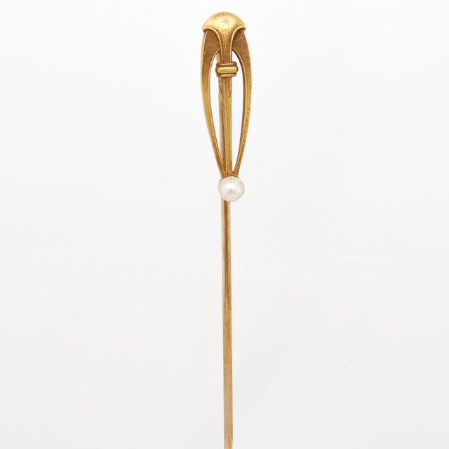 Early 20th Century Signed Brassler Co. Art Deco 14k Yellow Gold & Seed Pearl Stick Pin For Sale - Image 5 of 13