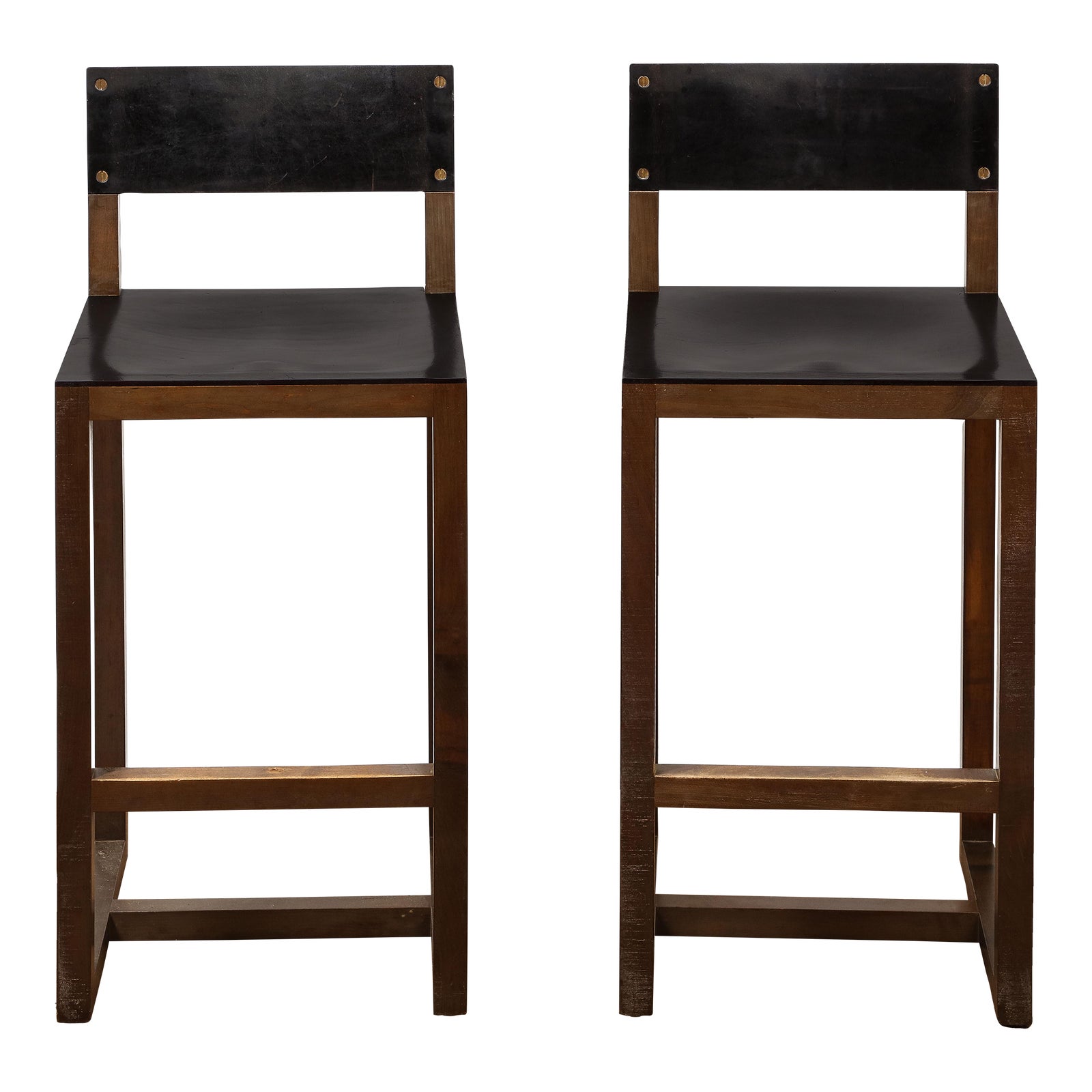 Pair of Bddw Wood & Brown Leather Counter Height Bar Stools Chairish