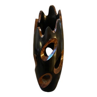 A 1980s Vintage Organic Modern Hand Carved Wood Sculptural Vase For Sale