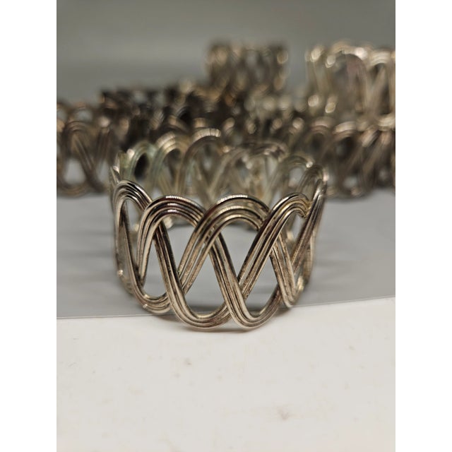 Vintage Hammered Silver Metal Napkin Rings Geometric Design, Set of 12