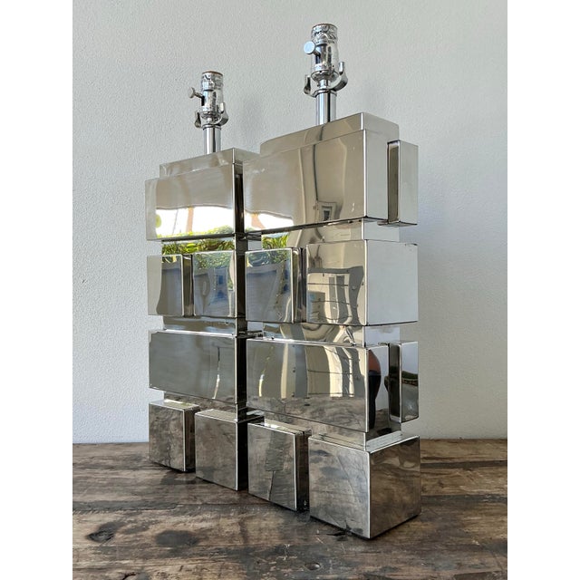 Vintage Polished Chrome Lamps After Curtis Jere For Sale - Image 12 of 12