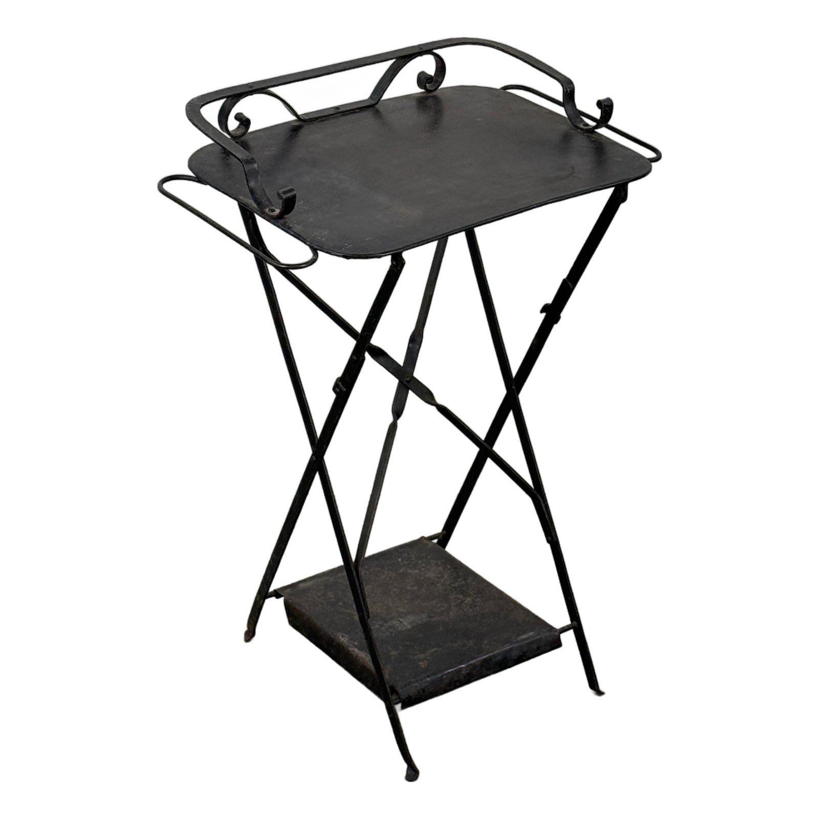 Antique c.1920's French Folding Steel Tray Table With Scrollwork