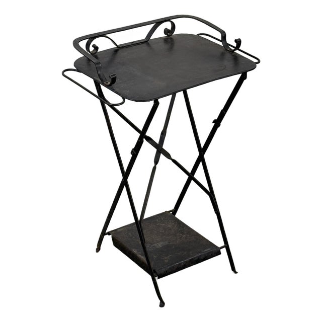 Antique c.1920's French Folding Steel Tray Table With Scrollwork For Sale