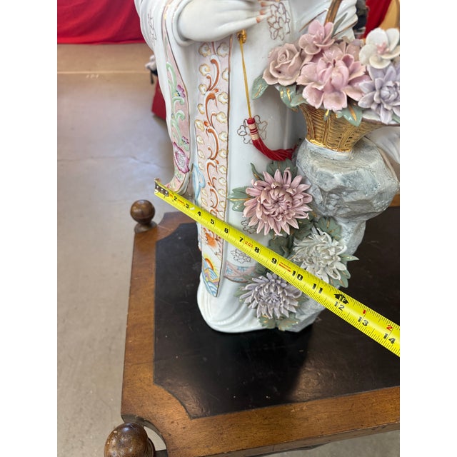 Vintage Hand Painted Porcelain Japanese Geisha Statue 32in Tall For Sale - Image 9 of 9