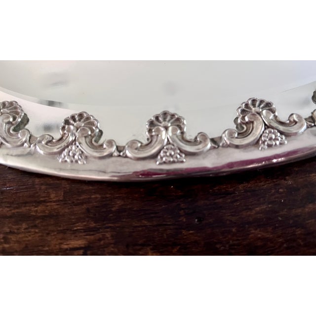 Mid-20th Century Topázio Portuguese Ornate Silver-Plated Beveled Mirror Plateau Tray For Sale - Image 11 of 16