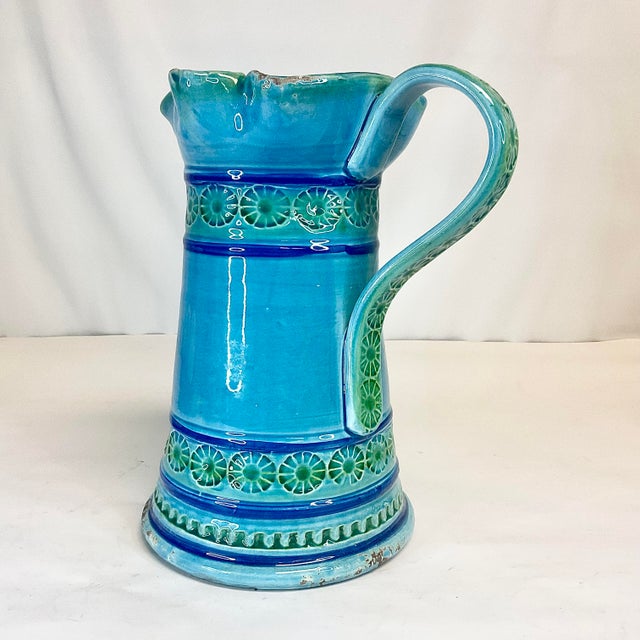 Vintage Boho Chic Italian Terra Cotta Glazed Pottery Pitcher, in the Manner of Bitssoi For Sale - Image 10 of 10
