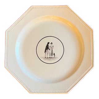 Antique 19th Century French Montereau Creamware Octagonal Plate Decorated With Silhouettes For Sale