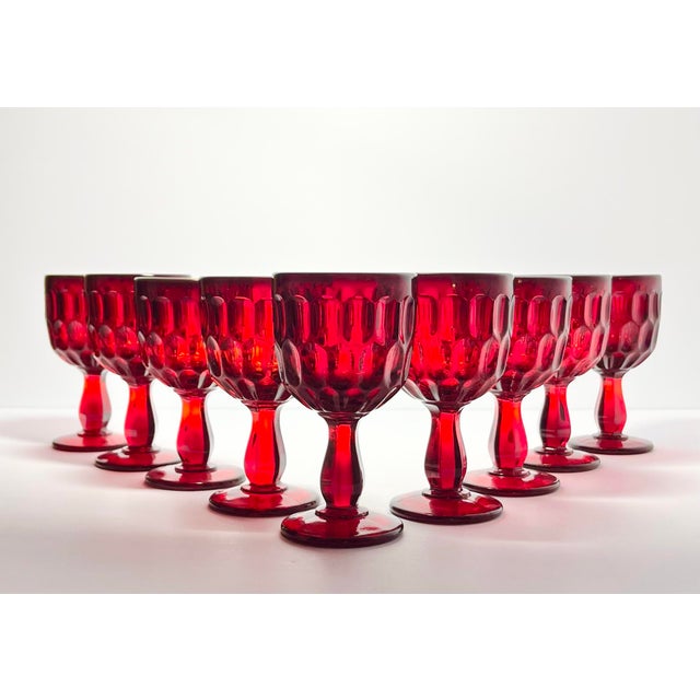 Fenton “Thumbprint, Ruby (Red)” Set of 9 Wine Glasses 5” 6oz Signed Good condition. No chips, cracks, or fleabites. Height...