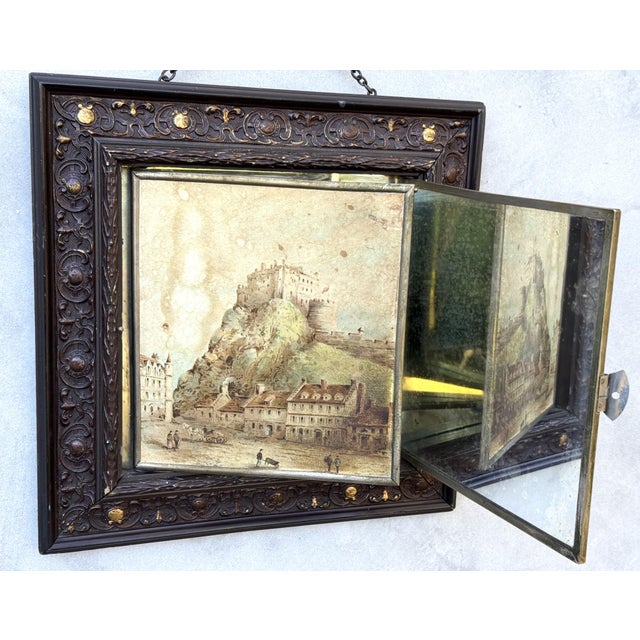 Brown Vintage Folding Triptych Mirror Cabinet with Patinated Glass, 1940s For Sale - Image 8 of 14