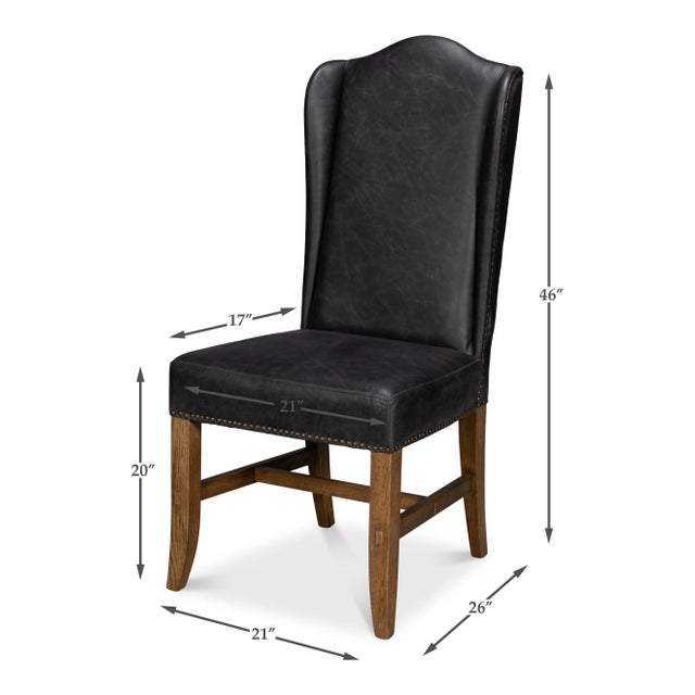 Leather Wingback Dining Chairs in Black, Sets of 2 For Sale - Image 11 of 11