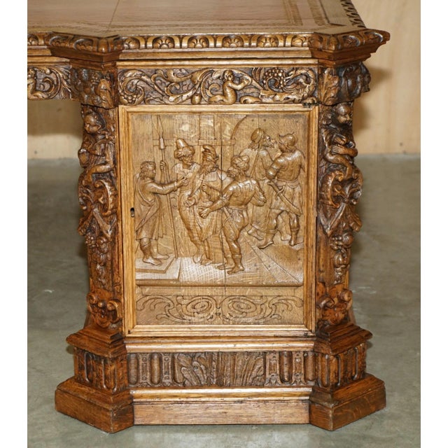 15th Century & Earlier Museum Quality Victorian Walnut Partner Desk With 17th-Century Carved Panels For Sale - Image 5 of 18