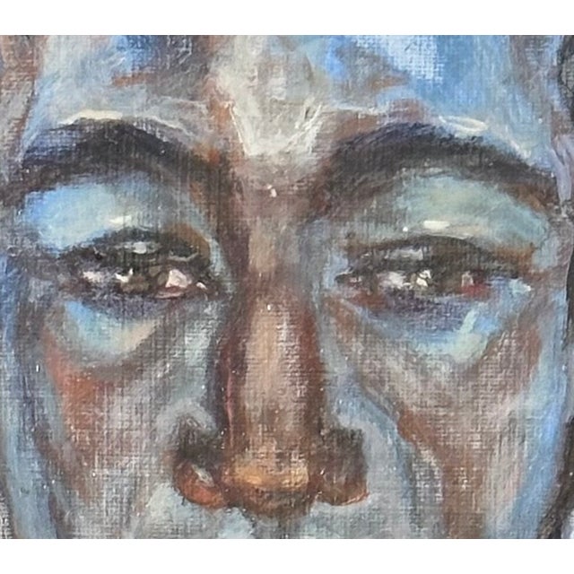 1990s Vintage 1990’s Portrait of a Young Man in Blue For Sale - Image 5 of 6