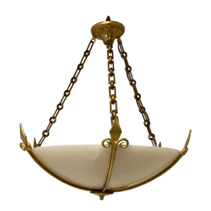 Elegant Neoclassical Natural Alabaster & Gold Leaf Pendant