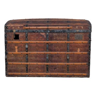 Antique Dome-Top Wooden Trunk With Original Iron Hardware and Patina, Late 19th Century For Sale