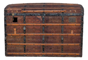 Antique Dome-Top Wooden Trunk With Original Iron Hardware and Patina, Late 19th Century