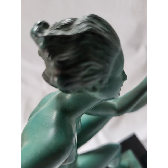 1920s Marcel Bouraine (Derenne), French Art Deco Nude Disc Dancer Pagan Dance Figurine, 1920s, Metal and Marble For Sale - Image 5 of 7