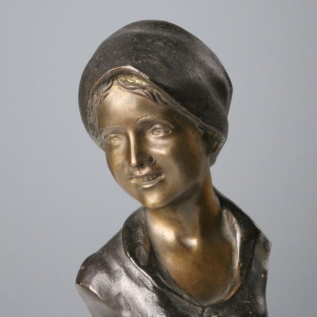 Giovanni de Martino, Half-Bust, 20th Century, Bronze and Marble For Sale - Image 4 of 7