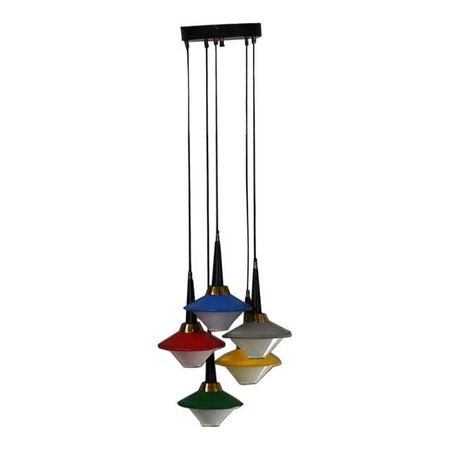 Vintage Italian Mid-Century “Cascade Color” Chandelier — Multicolor Glass, 1950s For Sale