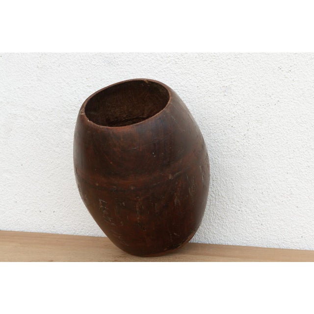 19th Century Antique Patinated Espresso Brown Barrel Pot For Sale - Image 5 of 7