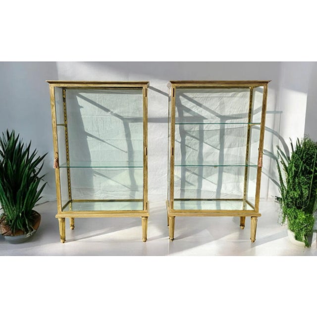 Pair of Antique Early 20th Century French Double-Sided Solid Brass and Glass Display Cabinets For Sale - Image 4 of 12