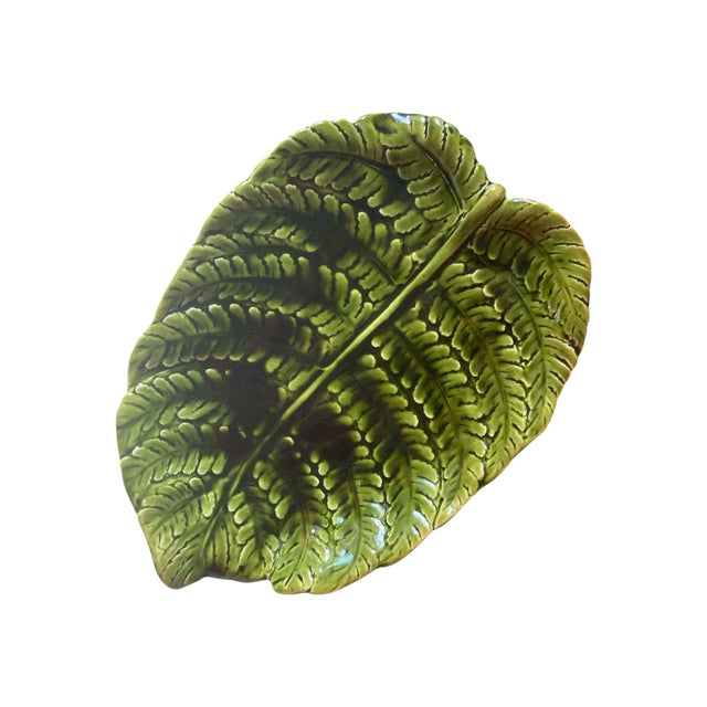 Forest Green Antique Fern Majolica Dish Platter from Sarreguemines, 1890 For Sale - Image 8 of 8