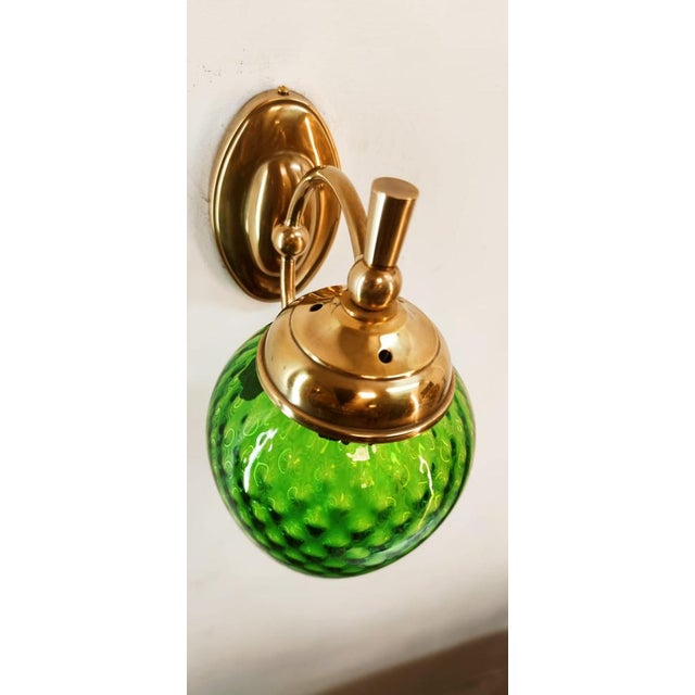 Green Glass & Brass Wall Light For Sale - Image 14 of 18