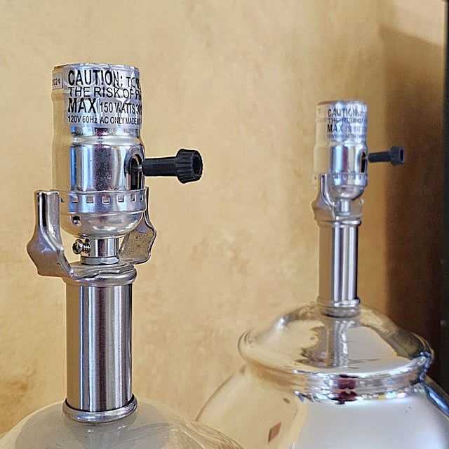 Pair of Vintage Mercury Glass Table Lamps With Light-Gray Drum Shades For Sale - Image 10 of 18
