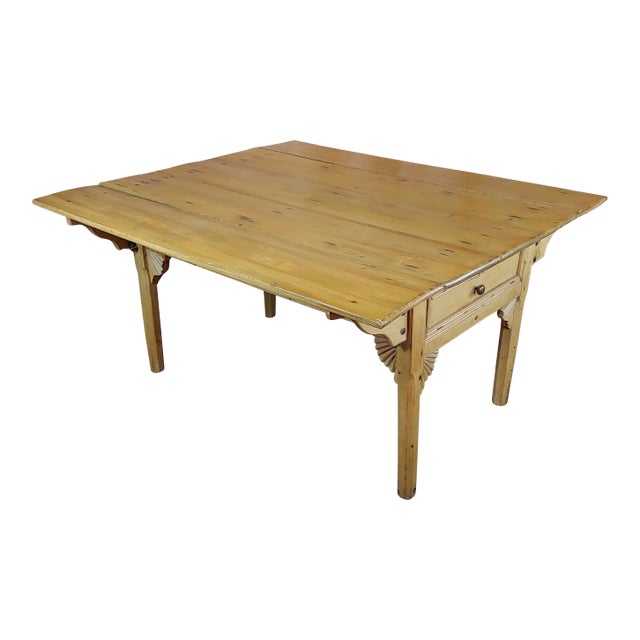 19th Century French Farmhouse Pine Drop Leaf Dining Table For Sale