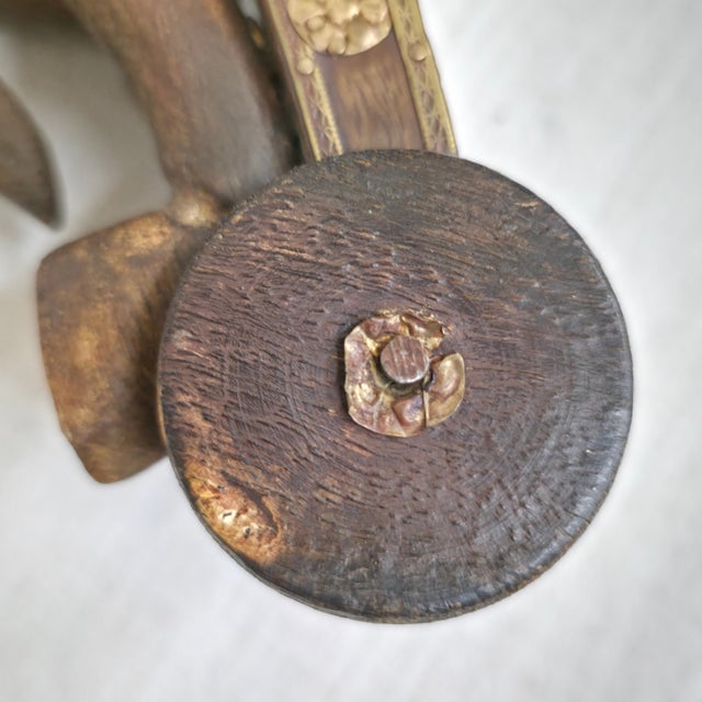 Brown Turn-of-the-Century European Wooden Toy Horse on Wheels With Brass & Copper Inlay For Sale - Image 8 of 11