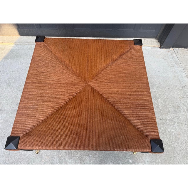 Elevate your living room with this beautiful vintage rush top coffee table, featuring a richly woven rush surface in a...