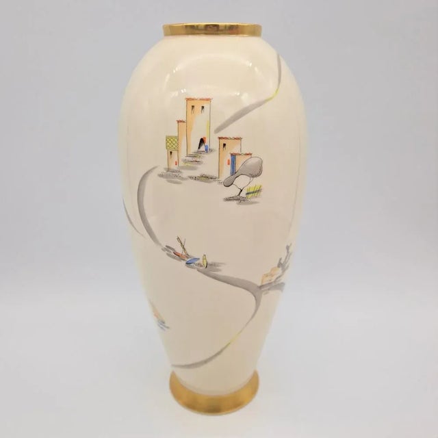 Ceramic Large Hand-Painted Porcelain Vase from Lindner, 1950s For Sale - Image 7 of 7