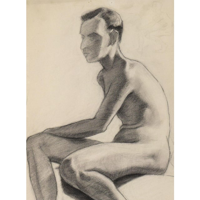 Vintage Art Deco Charcoal Male Nude Figure Drawing by Anne Neumark 1928 For Sale - Image 4 of 6
