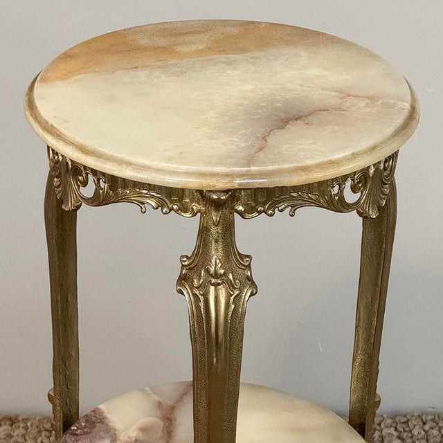 Metal Mid-Century Louis XIV Brass & Onyx Pedestal ~ End Table For Sale - Image 7 of 12