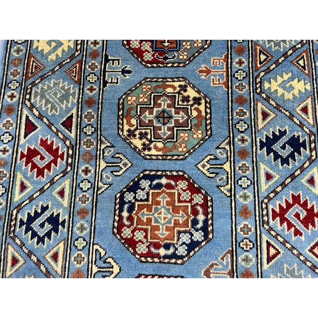 Textile Blue and Burgundy Bokhara Wool Runner Rug With Tribal Gul Motifs, 2'11" X 9'7" For Sale - Image 7 of 17