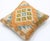 A one-of-a-kind handwoven Afghan wool kilim accent pillow featuring a central diamond medallion in gold, green, and blue....