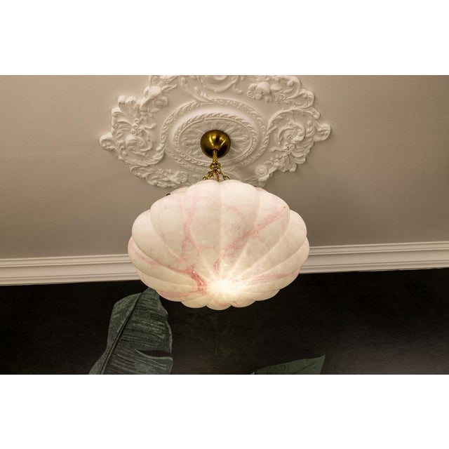 1930s Art Deco White and Pink Marbled Glass and Brass Pendant Light, 1930s For Sale - Image 5 of 18