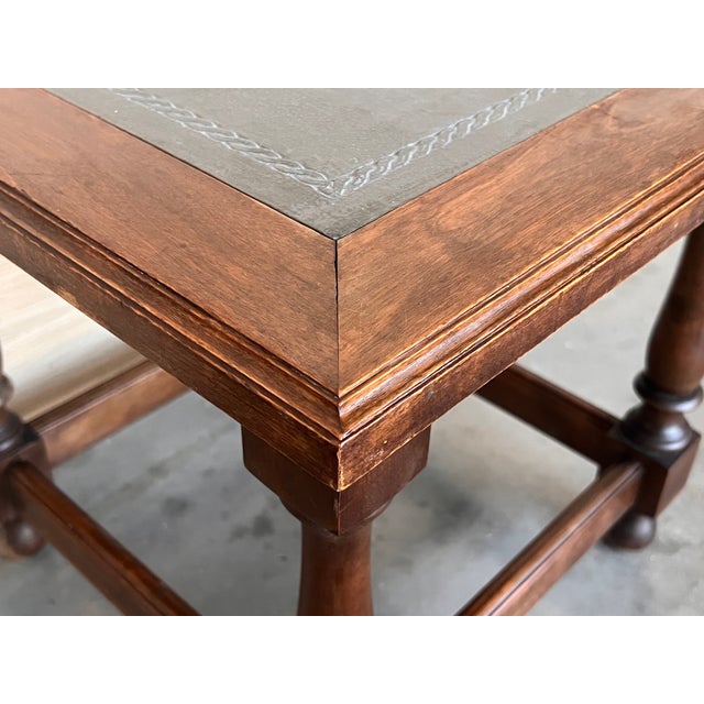 Pair of Spanish Walnut Side or Coffee Tables With Leather Top For Sale - Image 10 of 10